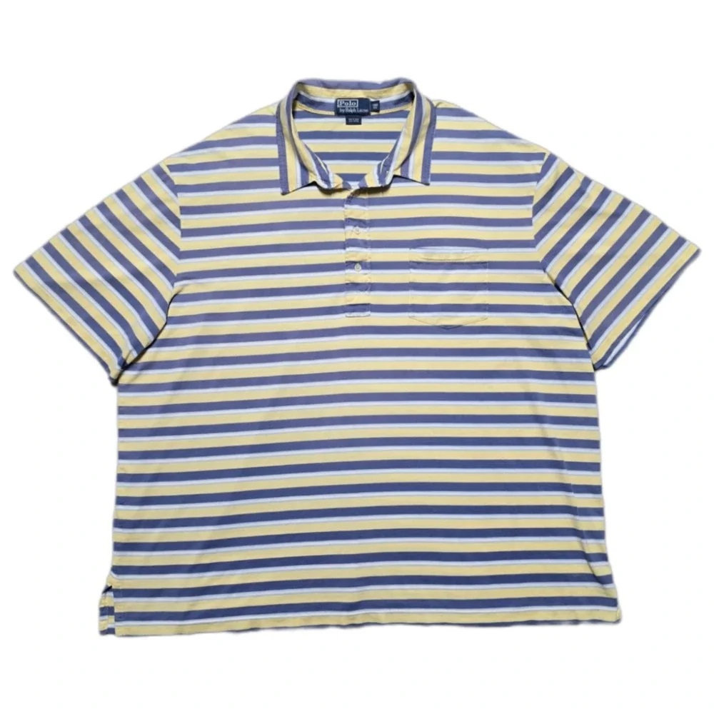 VTG Polo Ralph Lauren Shirt Mens 4XB Blue Butter Yellow Pocket‎ Polo EUC